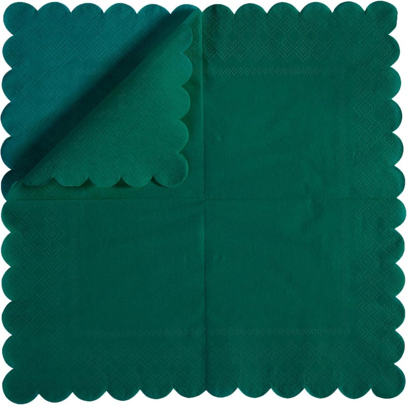BEFORYOU 100 Pack Cocktail Napkin 2-Ply Scalloped Edged Dessert Napkins Folded 5 x 5 Inches Disposable Napkins for Dinner Wedding Birthday Party Bridal Anniversary Reception Event (Dark Green) - Image 3